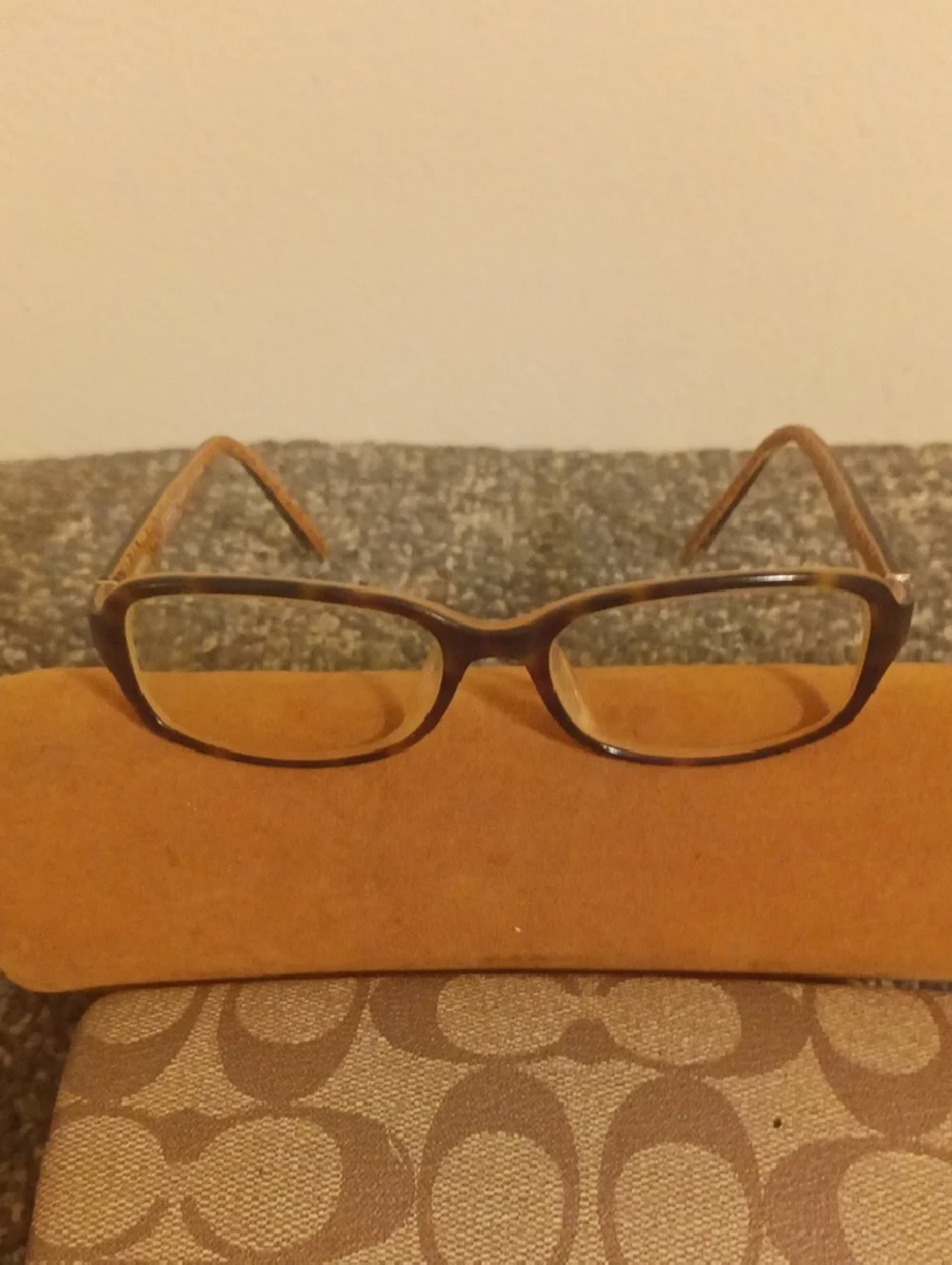 Coach Blossom Brown Rectangular Reading Glasses with Signature Pattern Case